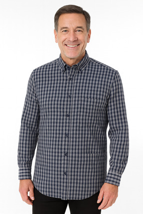 UNL Desenli Kareli Pamuklu Sezonluk Orta Kalın Oxford Uzun Kol Cepli Baba Göm...