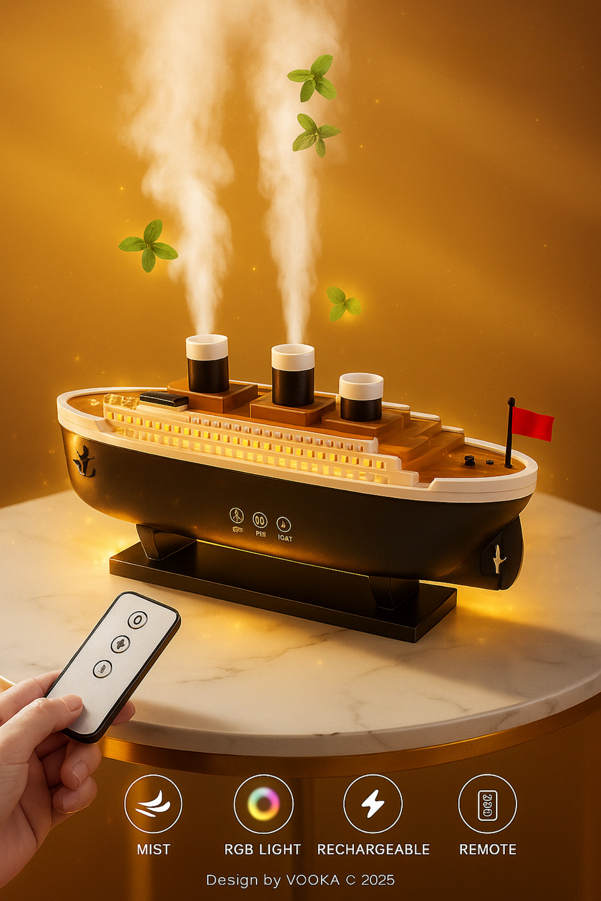 Steam Ship Humidifier Air Humidifier Steam Machine Aromatherapy Diffuser Timer Lightl