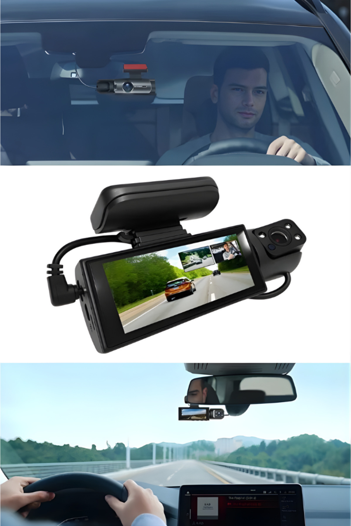 MyTechCat ® WiFi Destekli Araç İçi & Dışı Çift Kameralı Dikiz Aynası Kamera