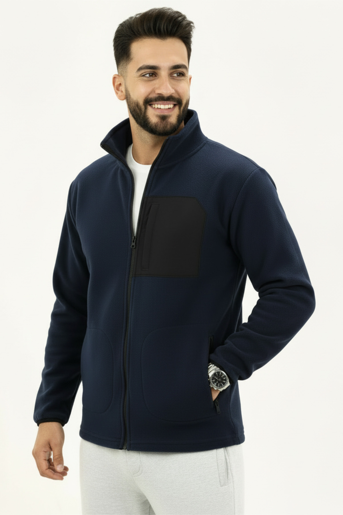 Veleno  Lacivert Erkek Softshell Anti Peeling Polar Ceket 3 Cepli Tam Fermuarlı Ön Parça Detaylı - Görsel 3