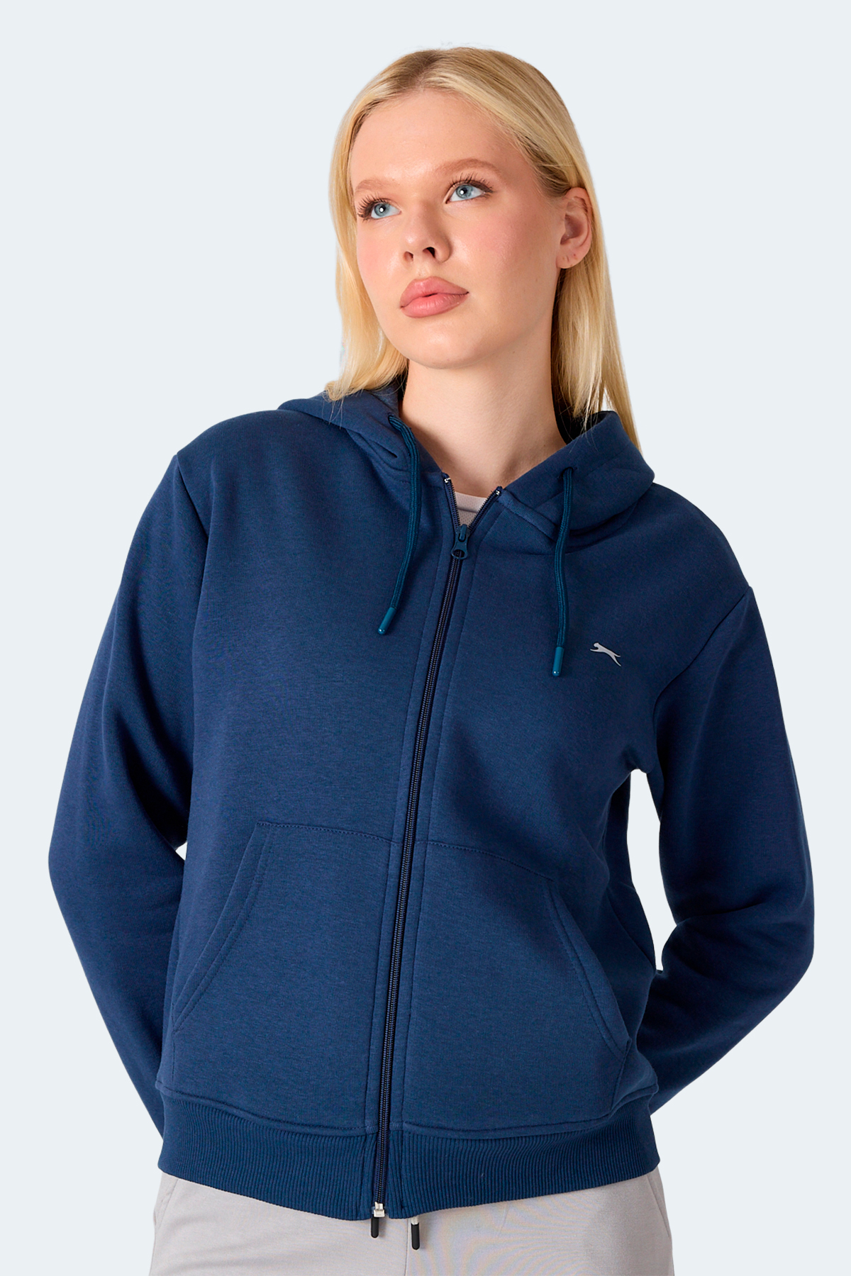 Slazenger MILIO I Kadın Fermuarlı Kapüşonlu Cepli Lacivert Sweatshırt görsel 3