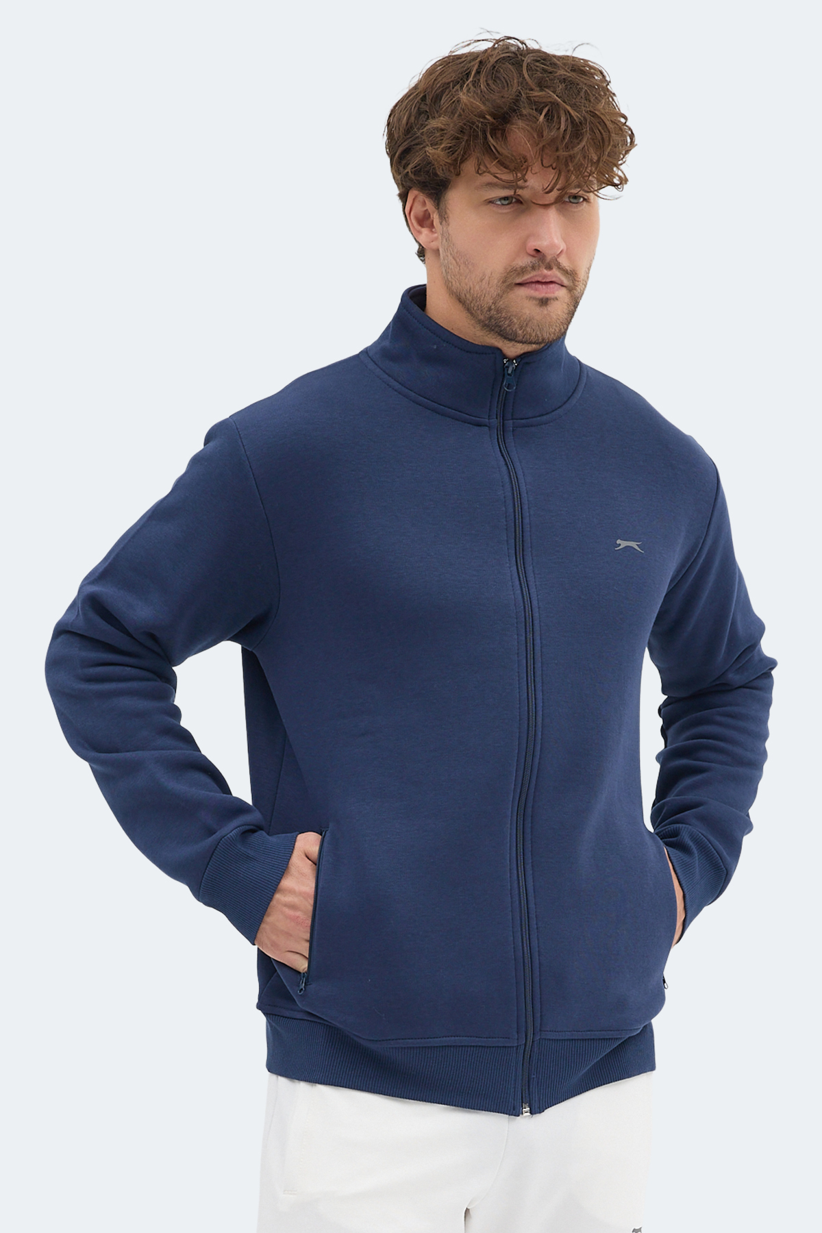 Slazenger MENDOZA I Erkek Fermuarlı Dik Yaka Cepli Lacivert Sweatshırt görsel 4
