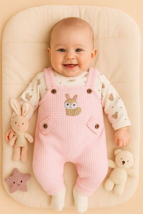 Baby Breeze Bebek Kız 3'lü Tulum Takımı Salopet Ve Çorap Seti Tavşan Desenli ...