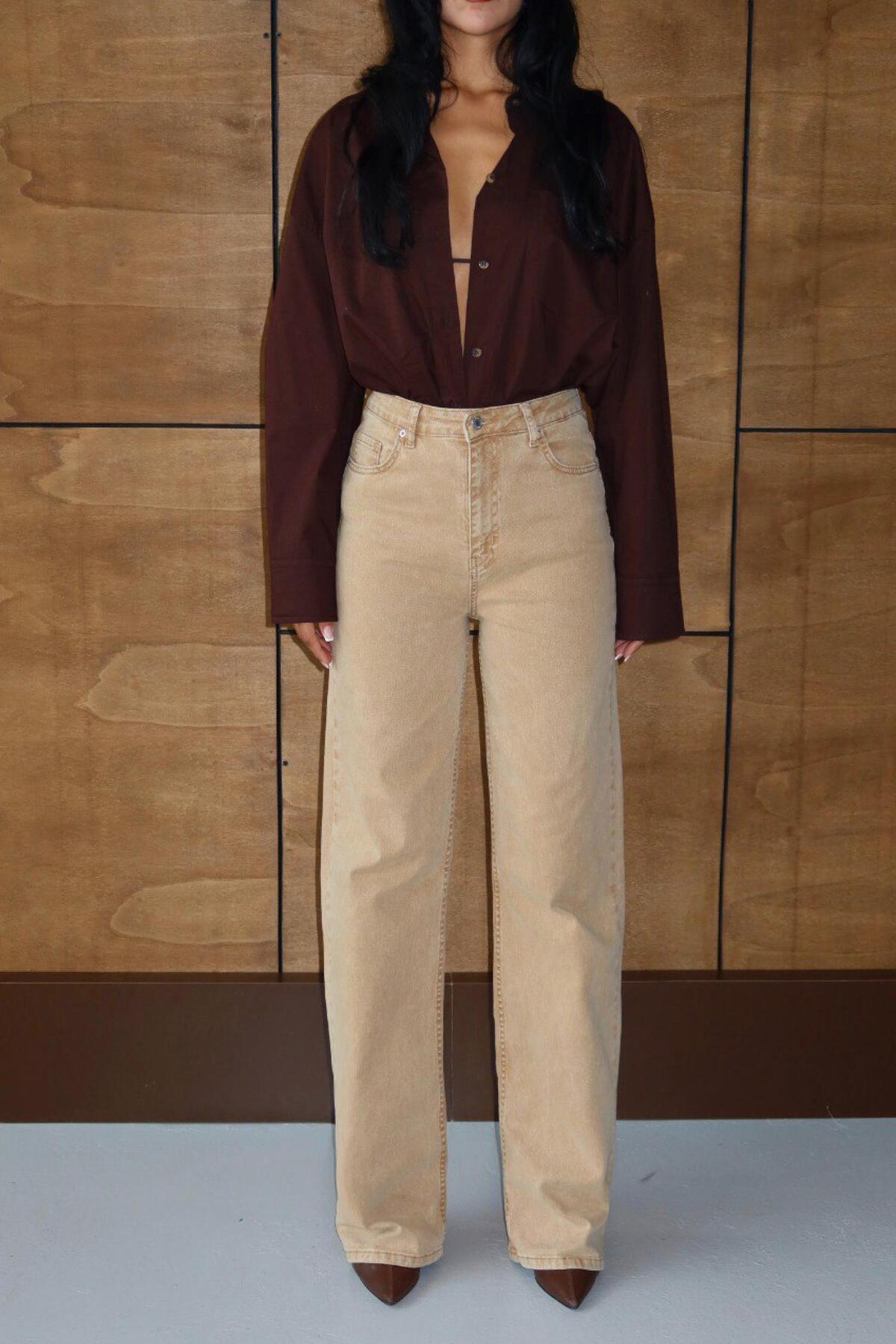 LACARINO  7869 Wide Leg Kadın Gül Baskılı Jean Pantolon - Görsel 4