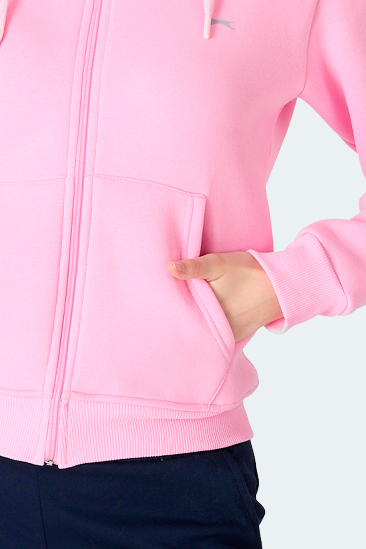 Slazenger MILIO I Kadın Fermuarlı Kapüşonlu Cepli Pembe Sweatshırt görsel 5