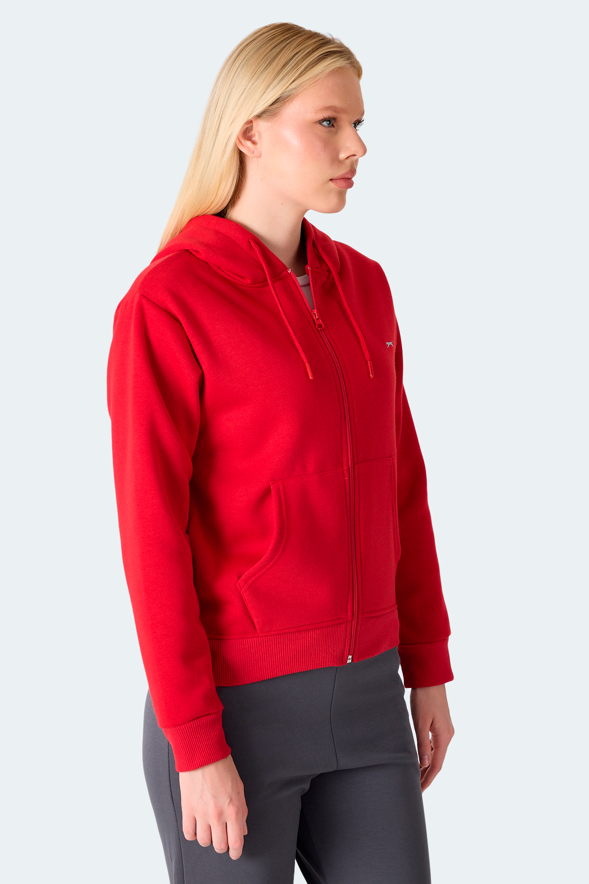 Slazenger MILIO I Kadın Fermuarlı Kapüşonlu Cepli Kırmızı Sweatshırt görsel 4