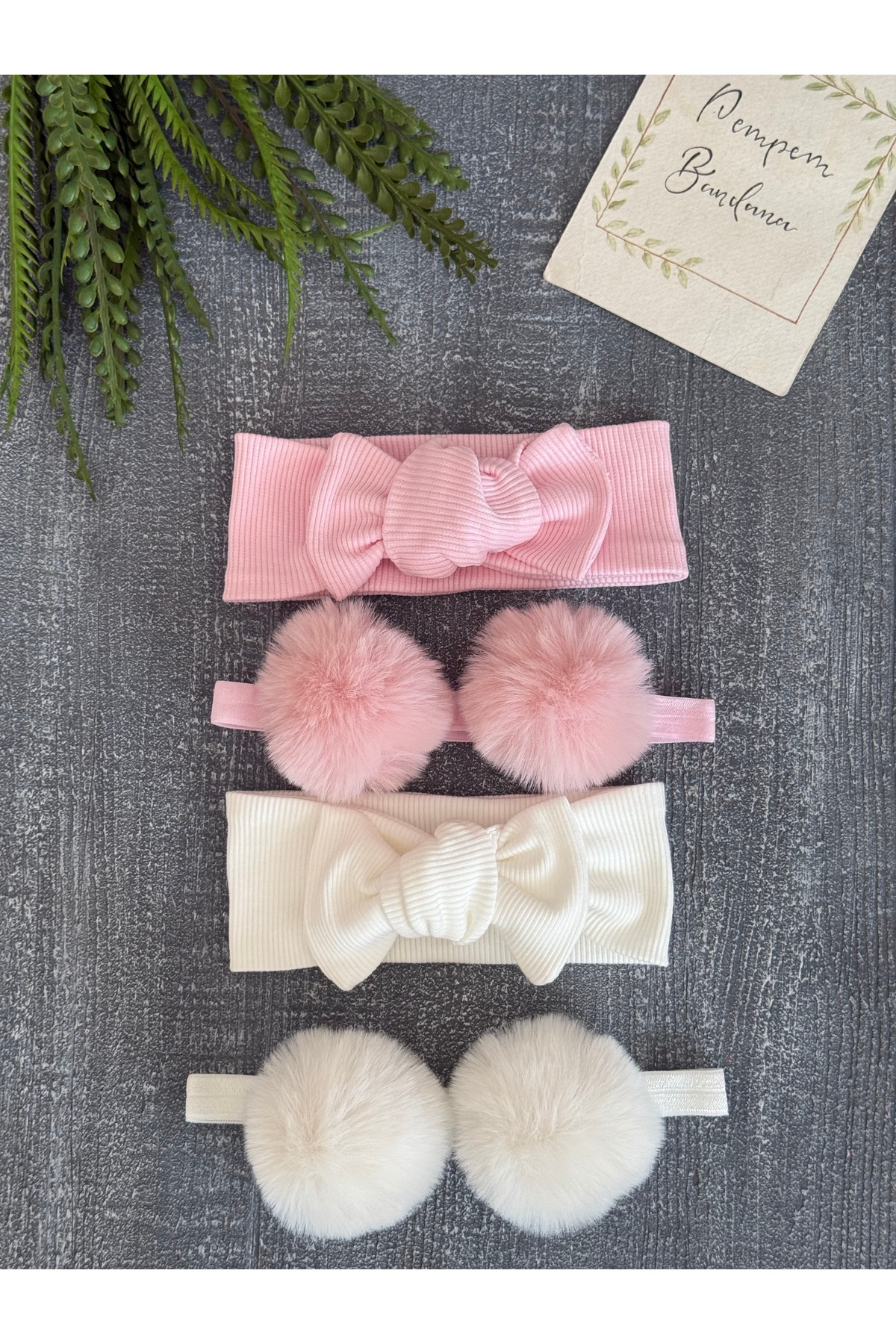 Baby girl rib bandana and pompom tape