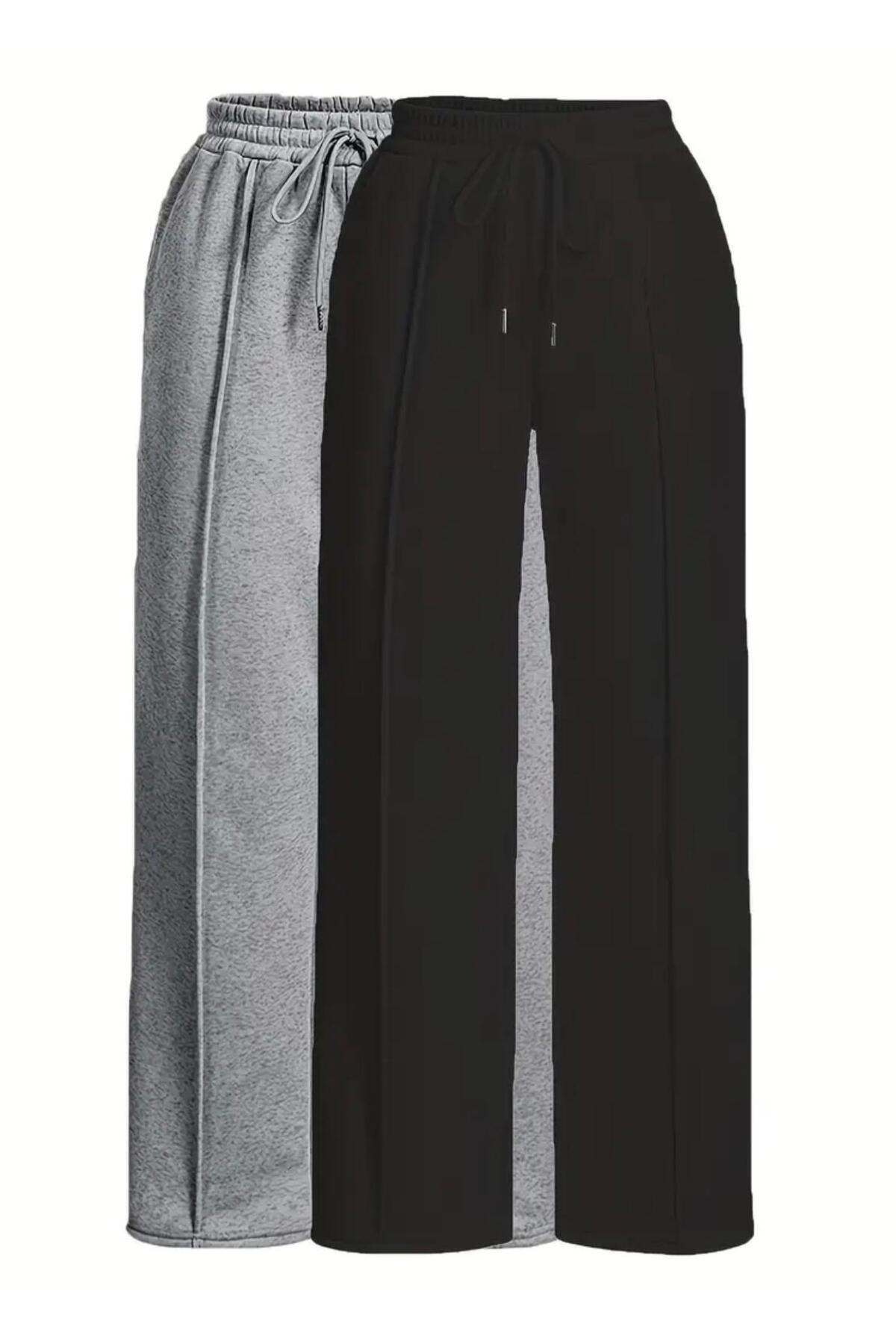 LACKH 2 чифта черни и сиви широки панталони от тренировъчен костюм с предни д...