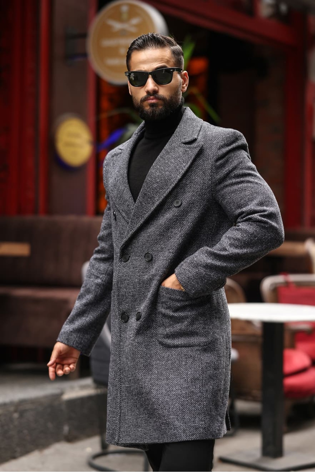 کت کشمیری طرح‌دار مردانه خاکستری با جیب‌های وصله‌ای — خاکستری ۲۵۰۳ — تصویر 2 از 5