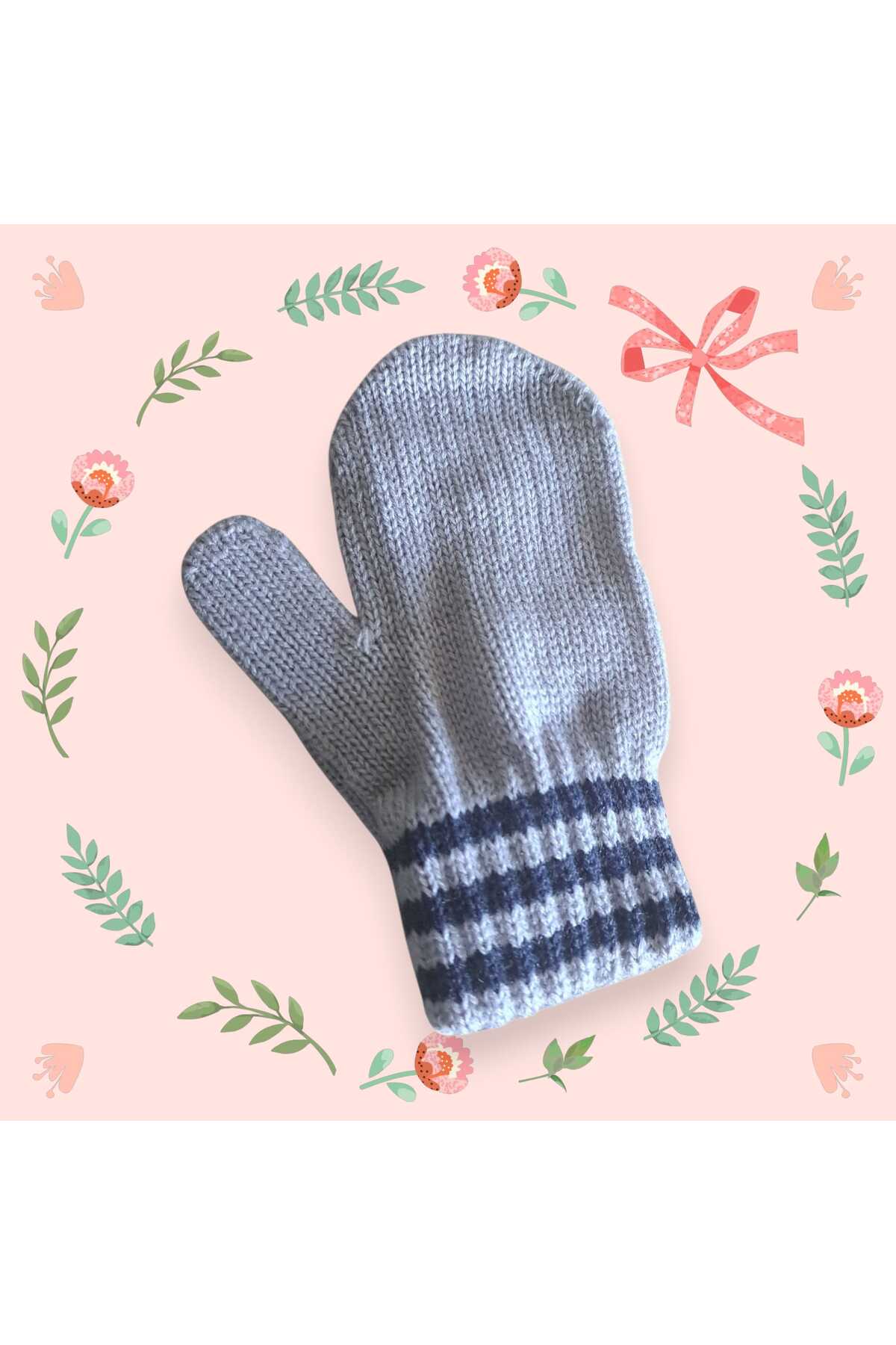 eleven market Parmaksız Erkek Bebe Eldiveni Gri Örgü Eldiven 0-3 Yaş fotoğrafı 3 (önizleme)