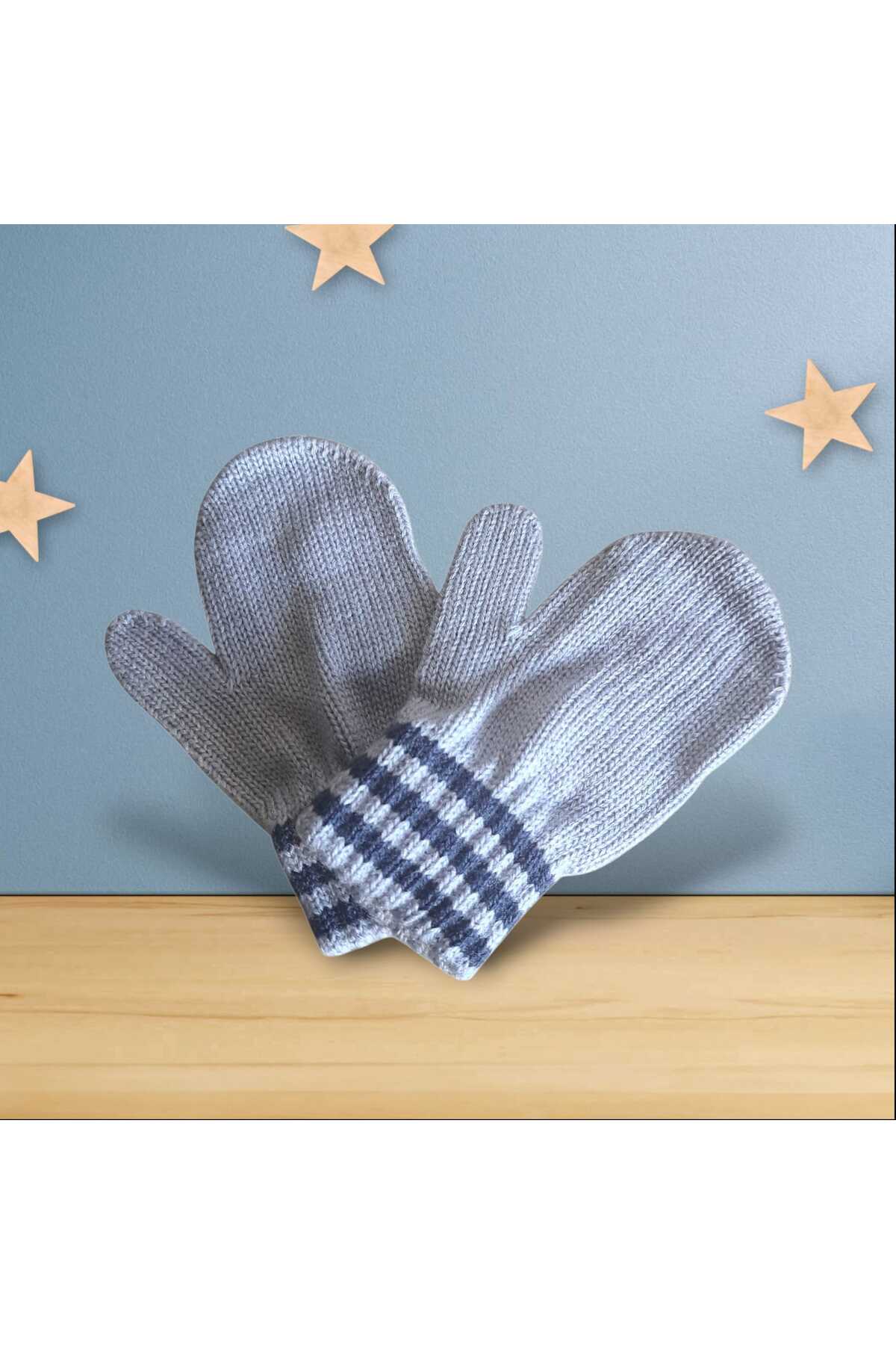 eleven market Parmaksız Erkek Bebe Eldiveni Gri Örgü Eldiven 0-3 Yaş fotoğrafı 2 (önizleme)