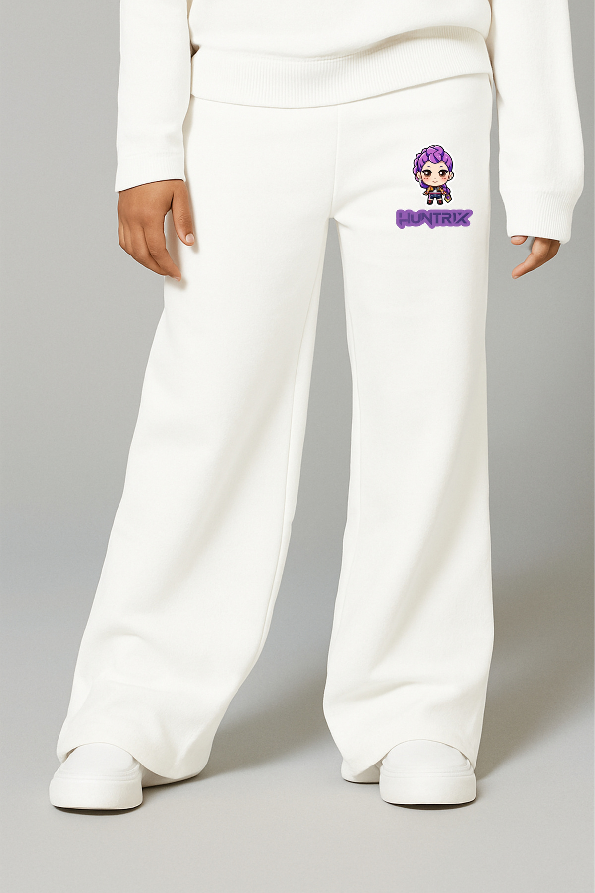 K-Pop Demon Hunters Huntrix Rumi Printed 3 Yarn Girls Ecru Wide Leg Sweatpants – Comfortable
