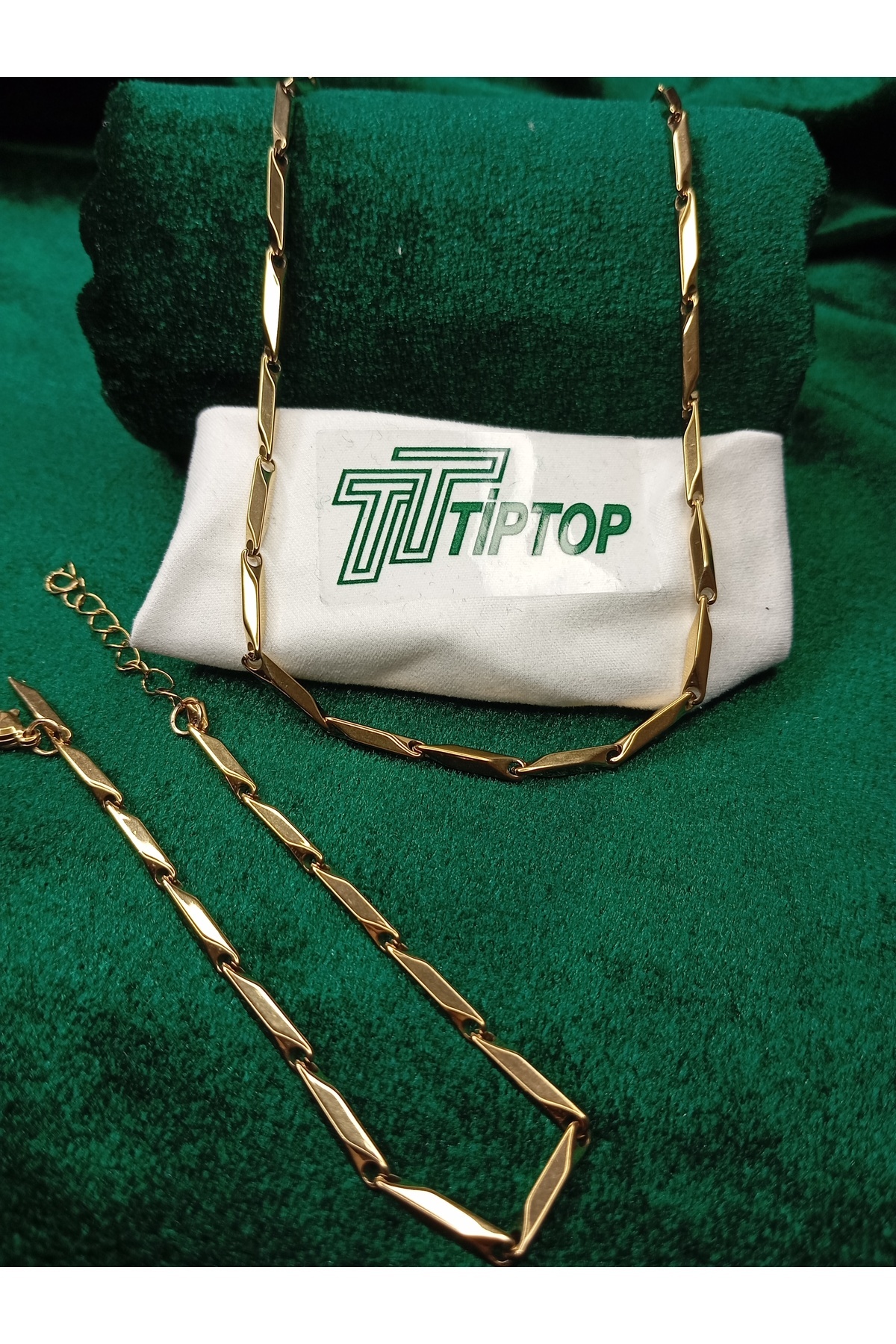 KB / TİPTOP / ALTIN RENK KARARMAZ TİTANYUM MELEN ZİNCİR KOLYE BİLEKLİK SET