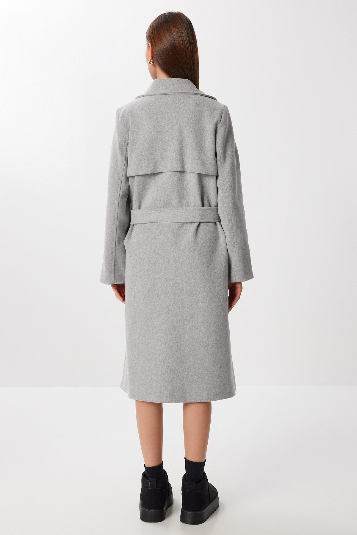 Lovelyİstanbul  Kruvaze Yaka Kuşaklı Kaşe Kaban LGP0030 GRİ - Görsel 7