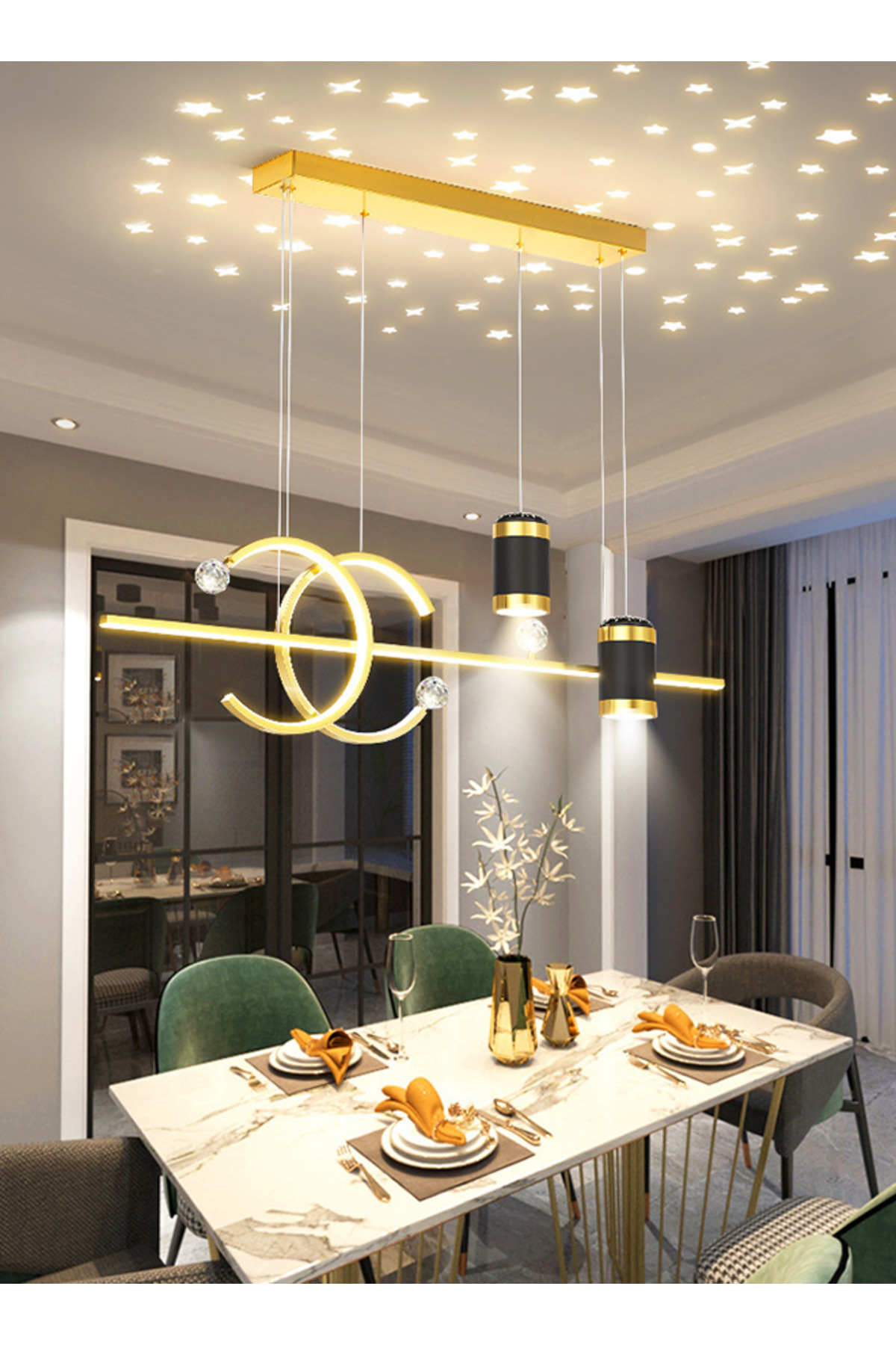 ثريا مطعم عصرية بسيطة - شريط LED طويل من نورديك، ذ...