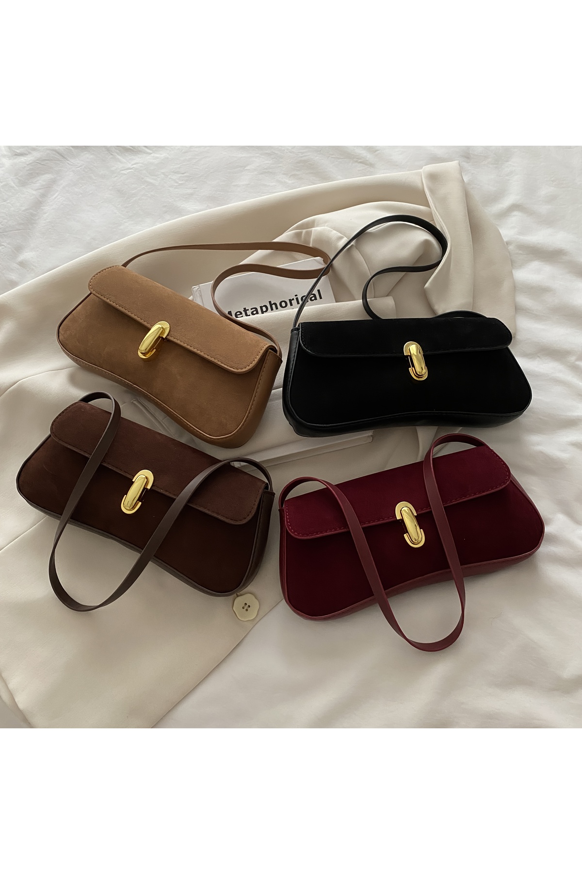 Liva Rugan Kadın Vintage Gold Tokalı Retro Model El ve Omuz Çantası