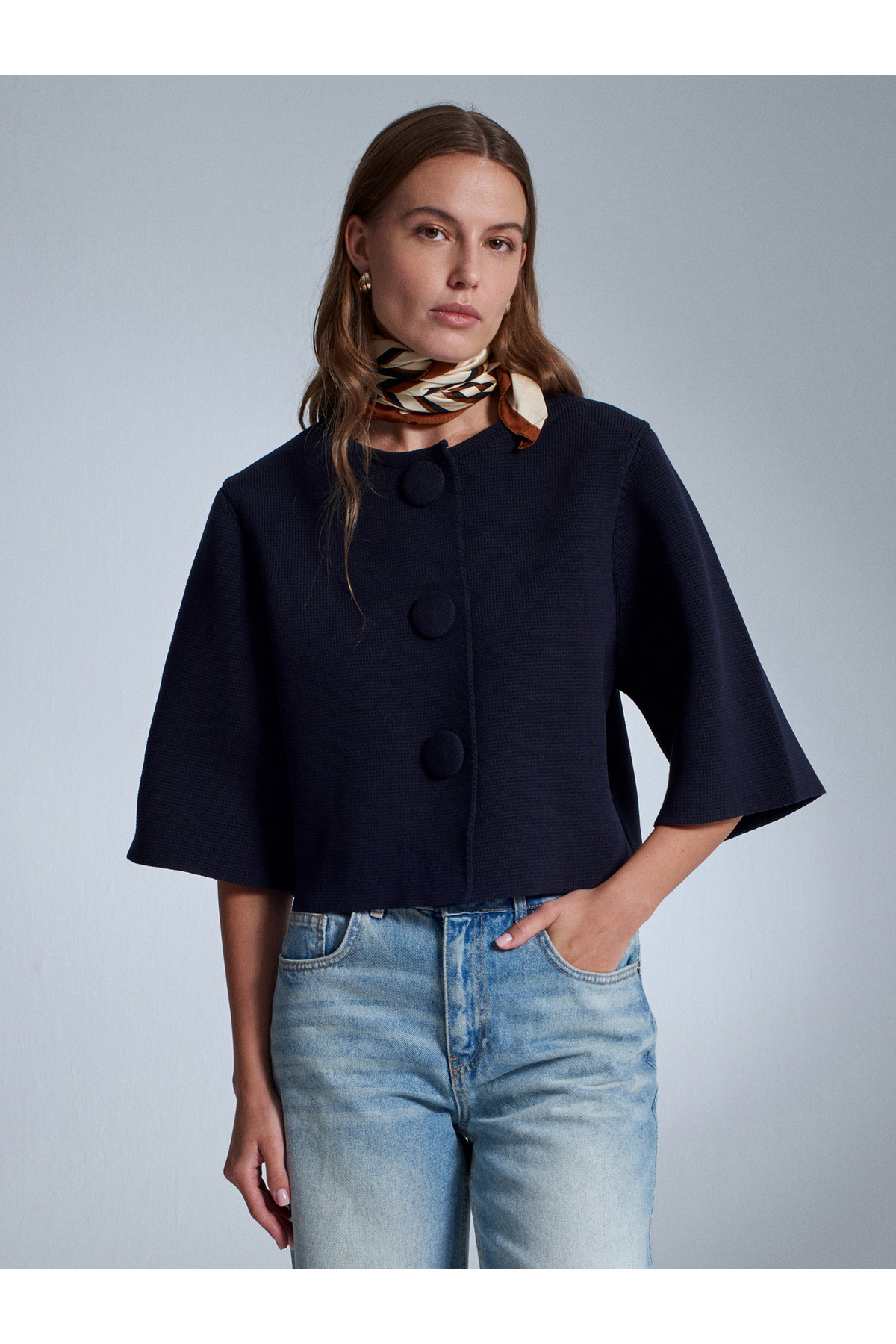 Dilvin  60997 Çıtçıt Düğmeli Triko Hırka-Lacivert - Görsel 2