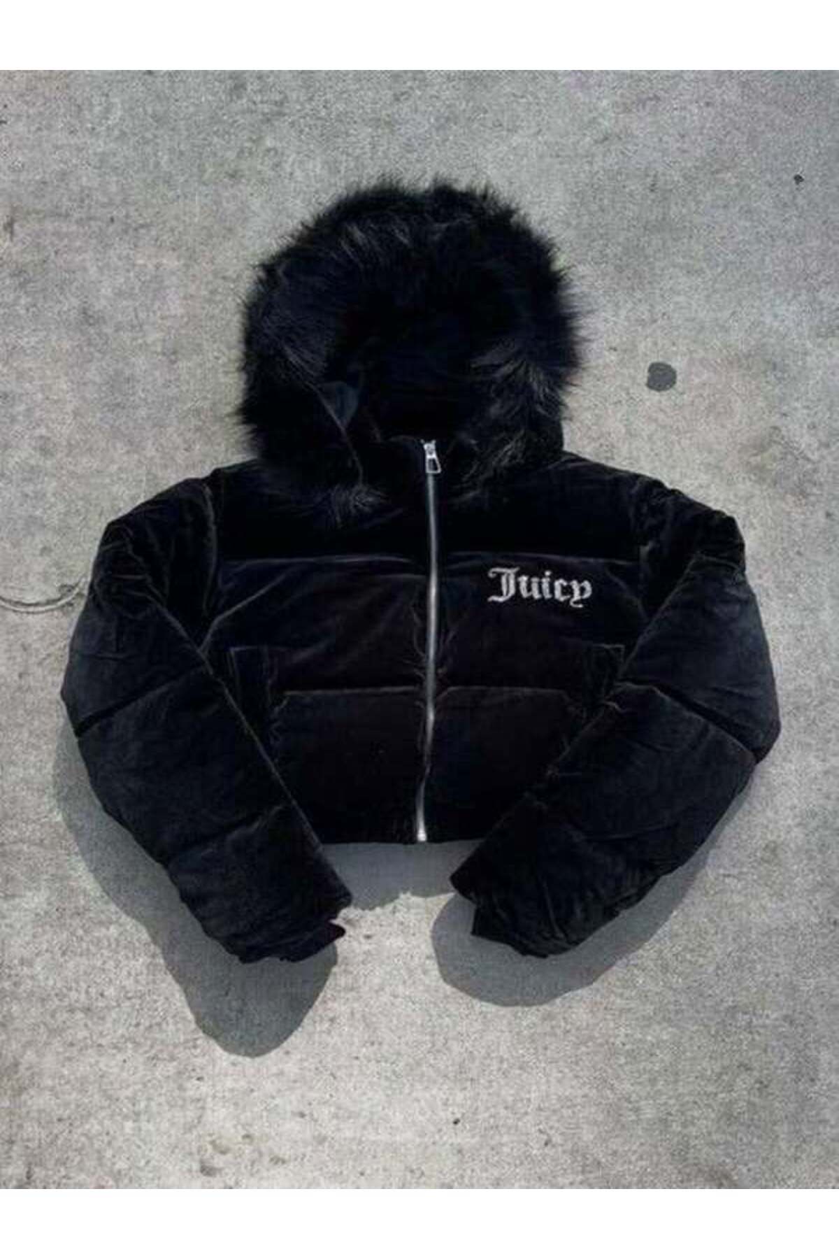 BALİNA  Siyah Juicy Taş Baskılı Şişme Bomber Crop Mont - Görsel 3