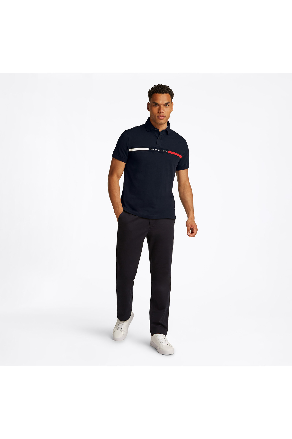 تامی هیلفیگر پولو آبی مردانه طرح دار با درج سینه