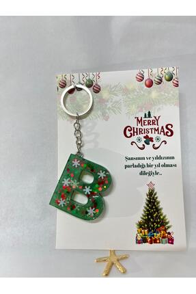 masal butikk Yılbaşı Temalı Epoksi B Harf Anahtarlık
