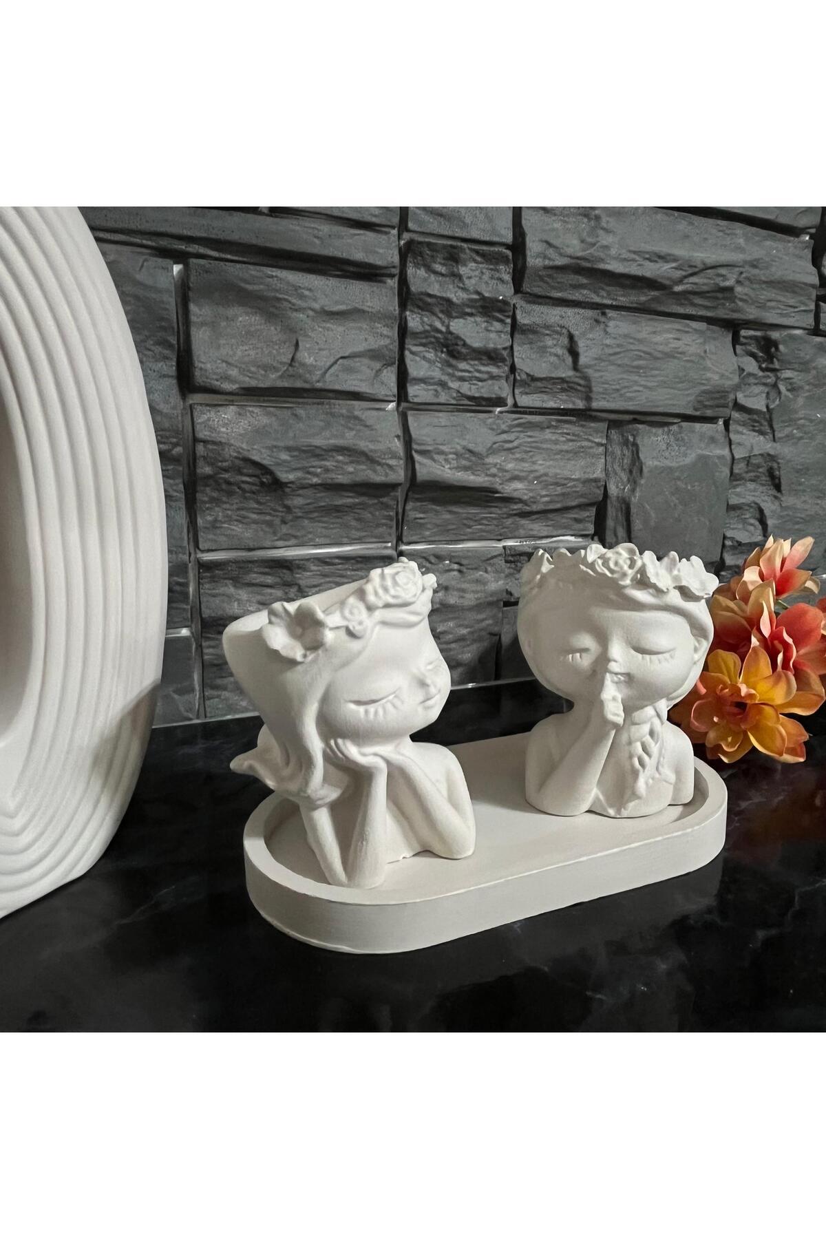 Florist Girls Double flower pot and tray decorative object ornament trinket gift