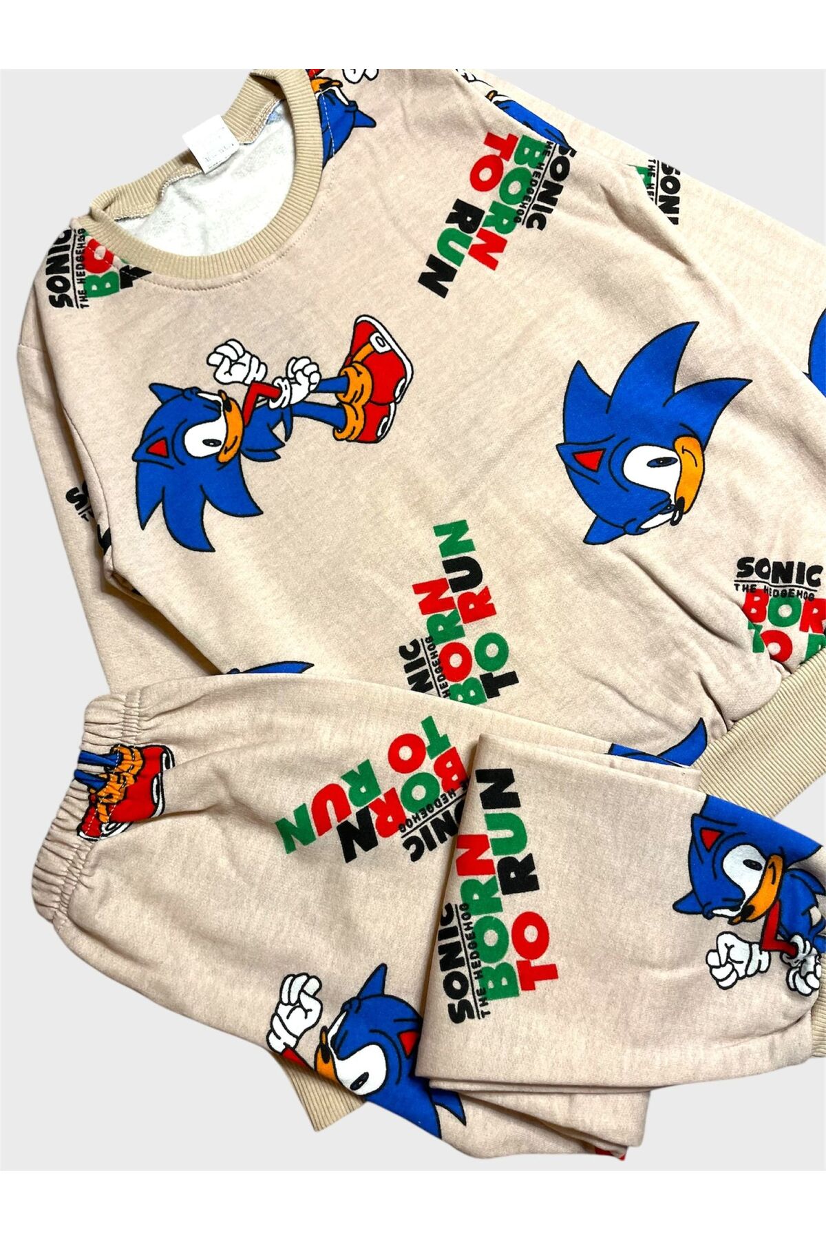 ALİŞ KİDS Erkek Çocuk Pamuklu Şardonlu Bej Rengi Sonic Desenli Uzun Kollu Kışlık Pijama Takımı fotoğrafı 2 (önizleme)