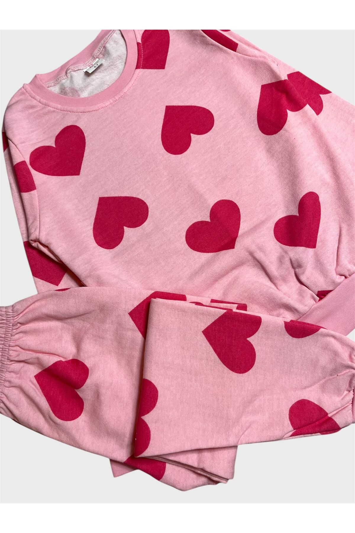 Genel Markalar Kız Çocuk Pamuklu Şardonlu Pembe Kalp Desenli Uzun Kollu Kışlık Pijama Takımı fotoğrafı 2 (önizleme)