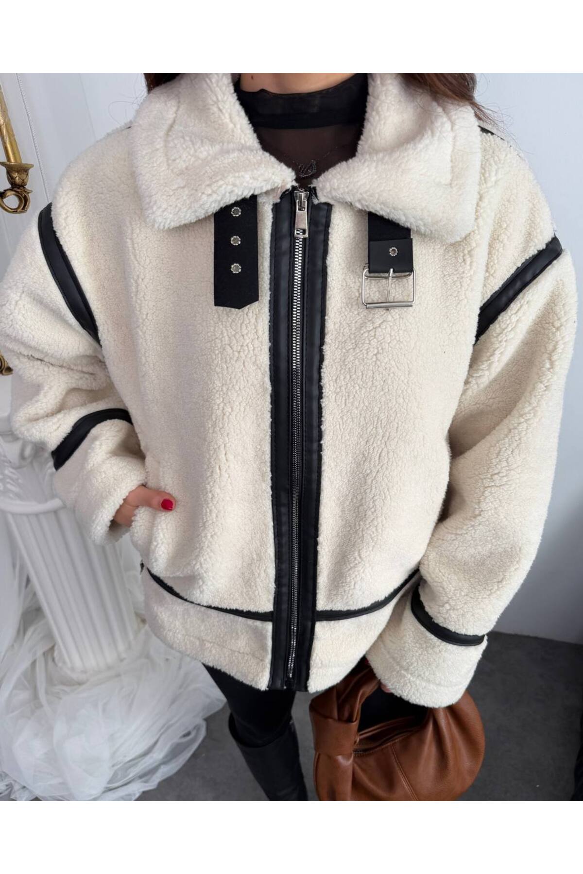 Veste Biker en Peluche Teddy ZF Viral - Görsel 3