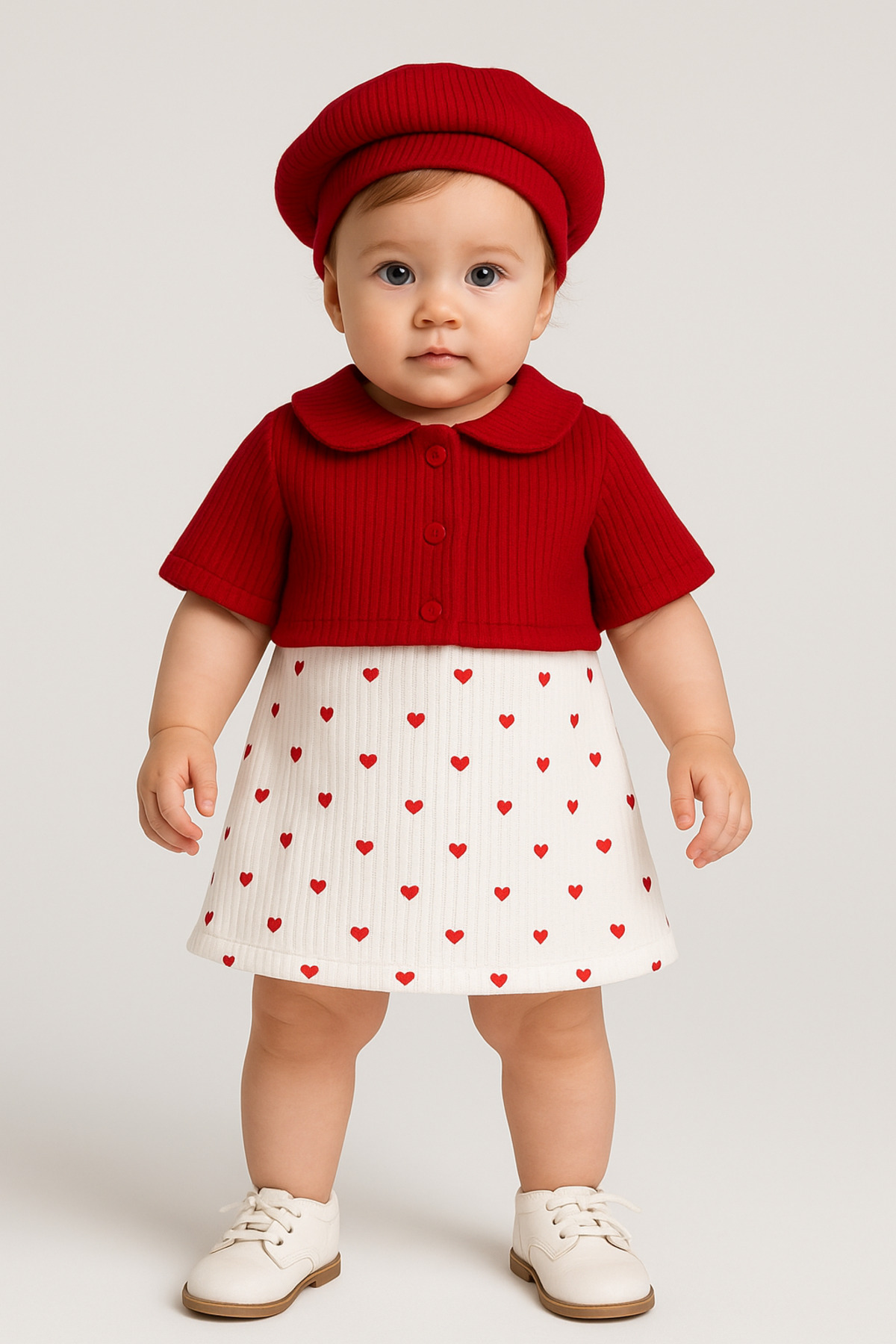 Chicsy Baby Kız Bebek Kalpli Elbise Triko Bolero ve Bereli 3’lü Takım fotoğrafı 2 (önizleme)