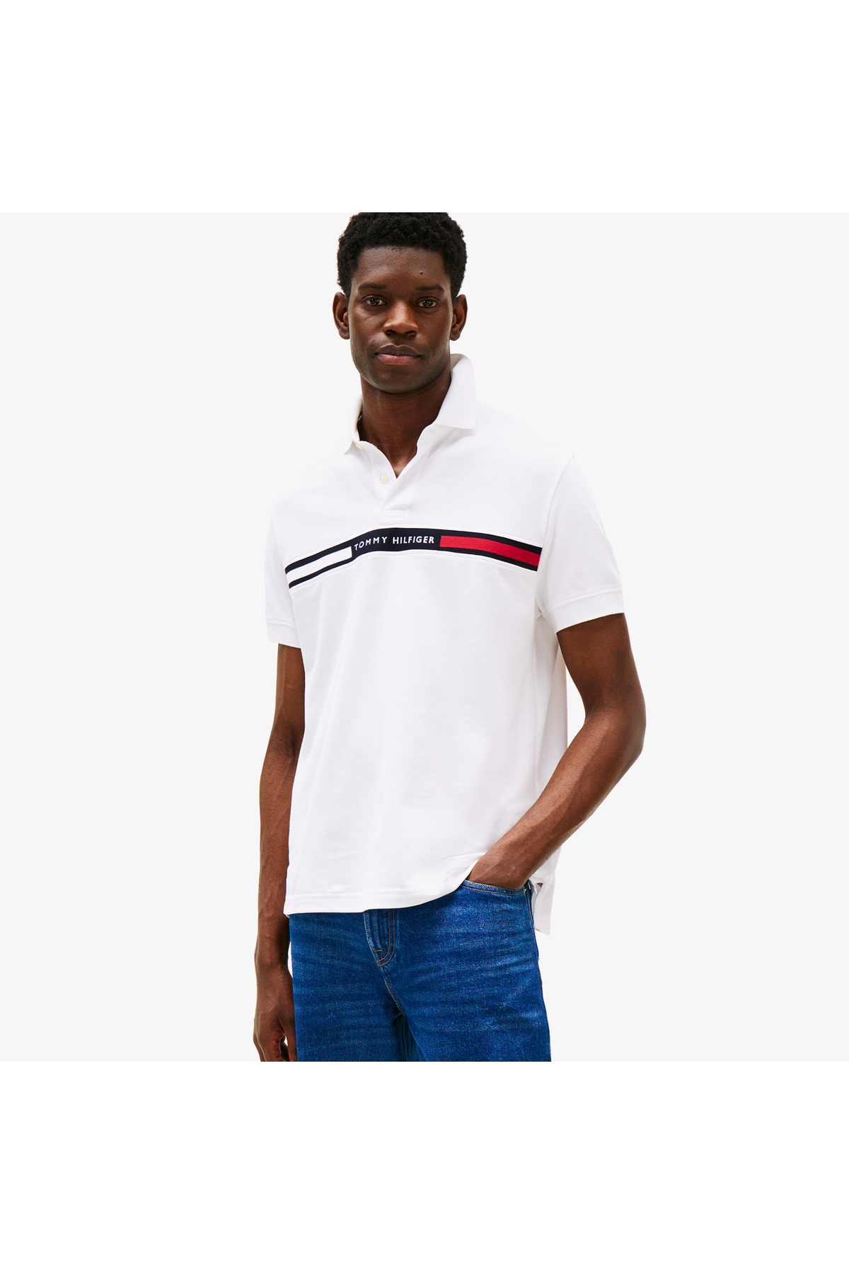 تامی هیلفیگر پولو مردانه سفید طرح دار با درج سینه