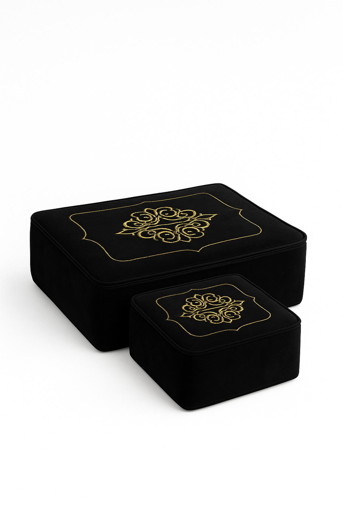 Laura 2-Piece (40x40/30x35) Velvet Gold Embroidered Jewelry Set Dowry Engagement Wedding Bride Groom Bundle
