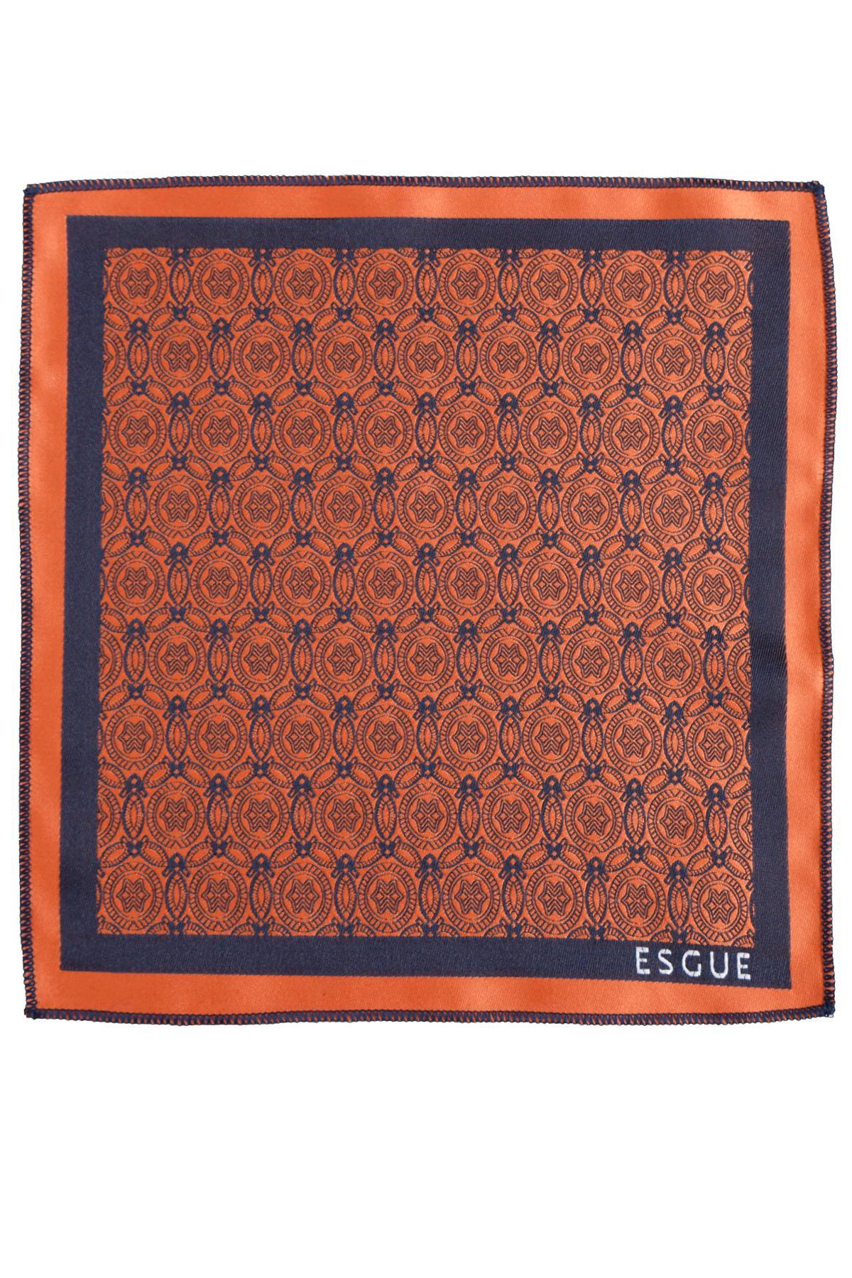 Esgue 8 Cm Klasik Geniş Hand Made Kiremit - Lacivert Motif Desen Mendilli Kravat görsel 5