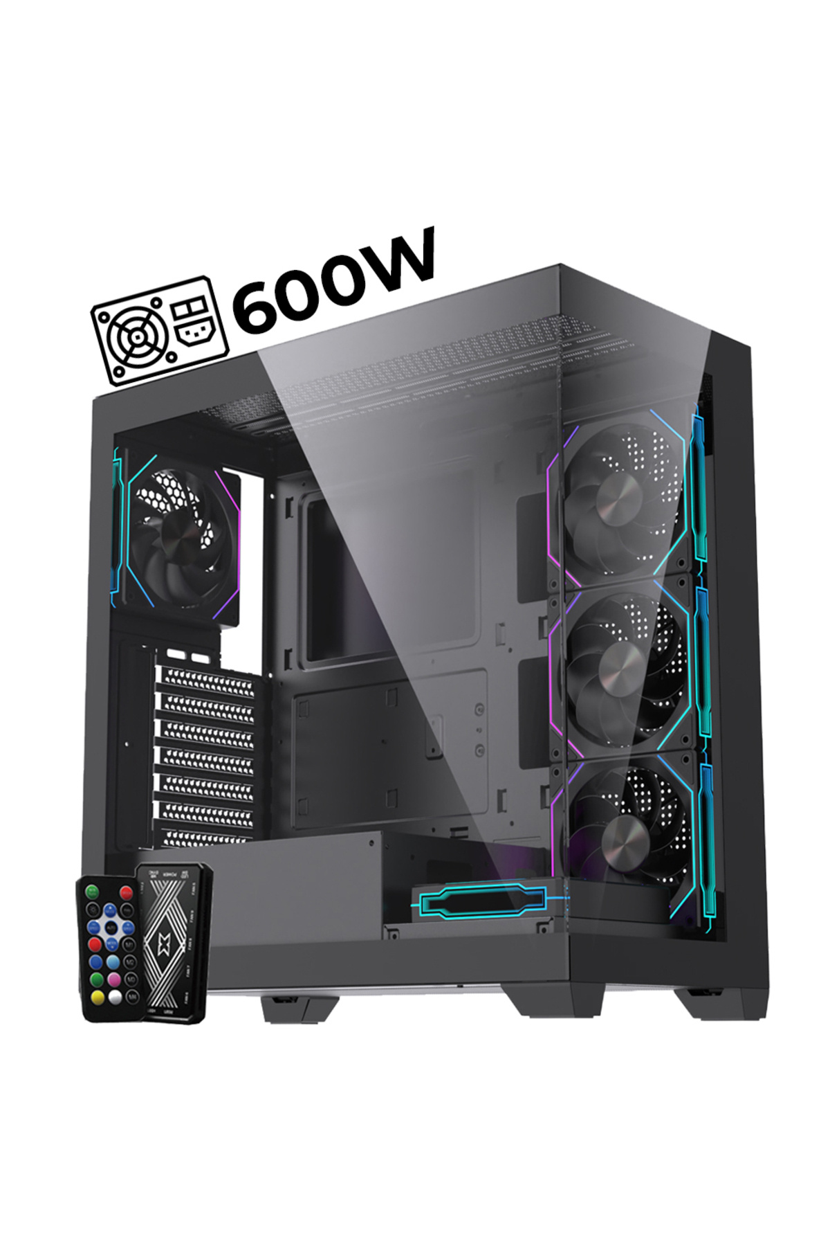 GAMELİNE Elite 5x RGB Fan Kumandalı 600W 80+ PSU Gaming Bilgisayar Kasası Siyah