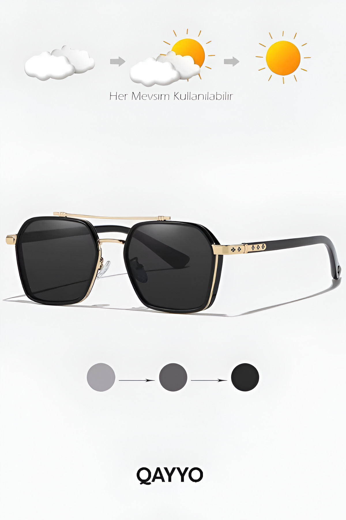QAYYO Accessories  Güneş Gözlüğü Erkek Uv400 Cam Ce Belgeli Gold Siyah - Görsel 4