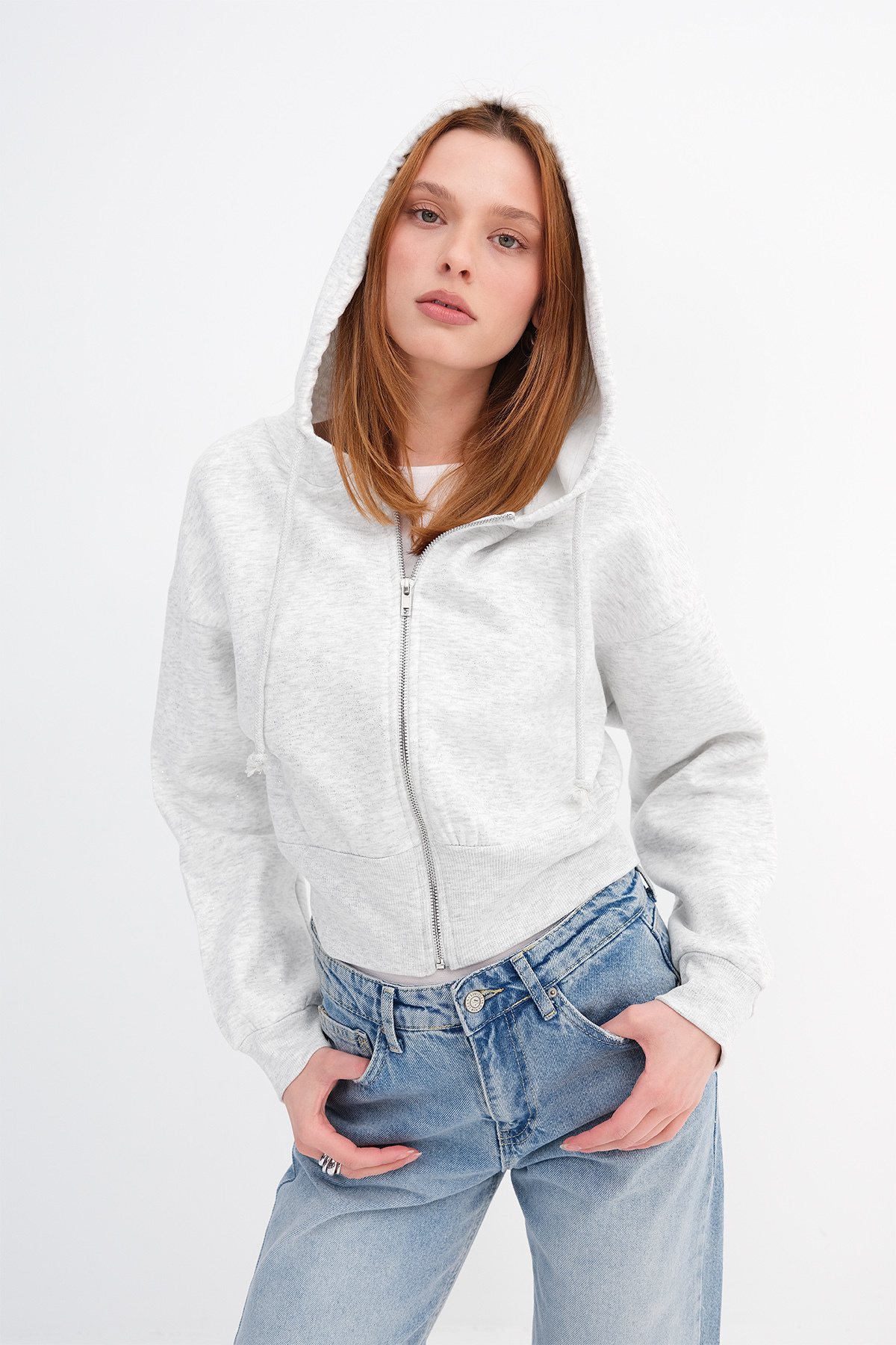 Addax Şardonlu Simli Sweatshirt H12741 görsel 2