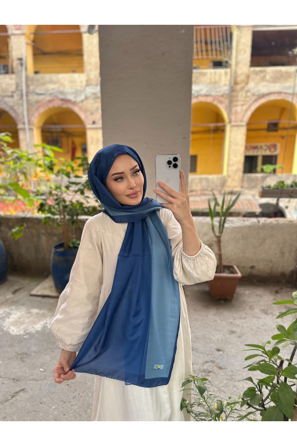 CUOCA LOUNGE  Degrade Desenli Lacivert Soft Pamuk Şal - Görsel 3