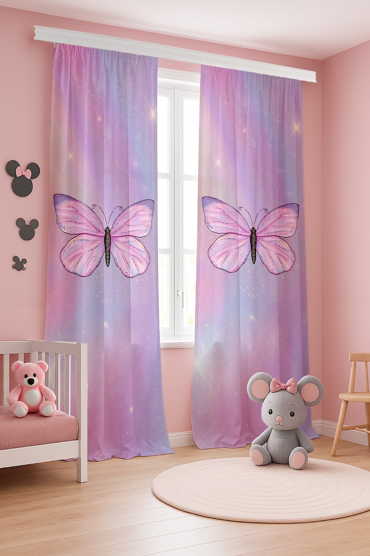 Evpanya Işıltılı Kelebek Desenli Çocuk Bebek Odası Fon Perde (Tek Kanat Fiyatlandırma) fotoğrafı 2 (önizleme)