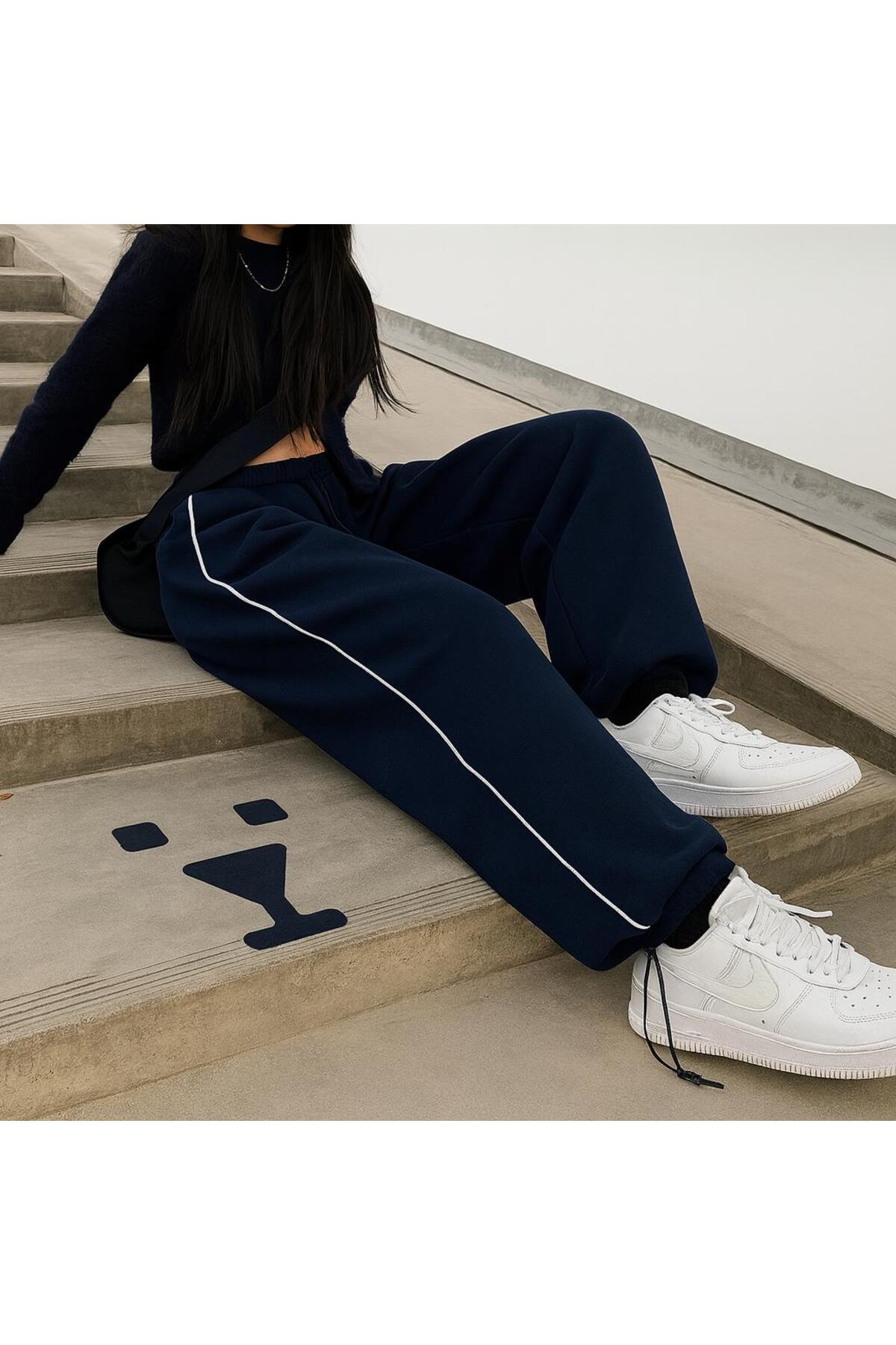 pandy  2'li Paket Harajuku Zip Detail Tracksuit Oversize Eşofman Altı - Görsel 5