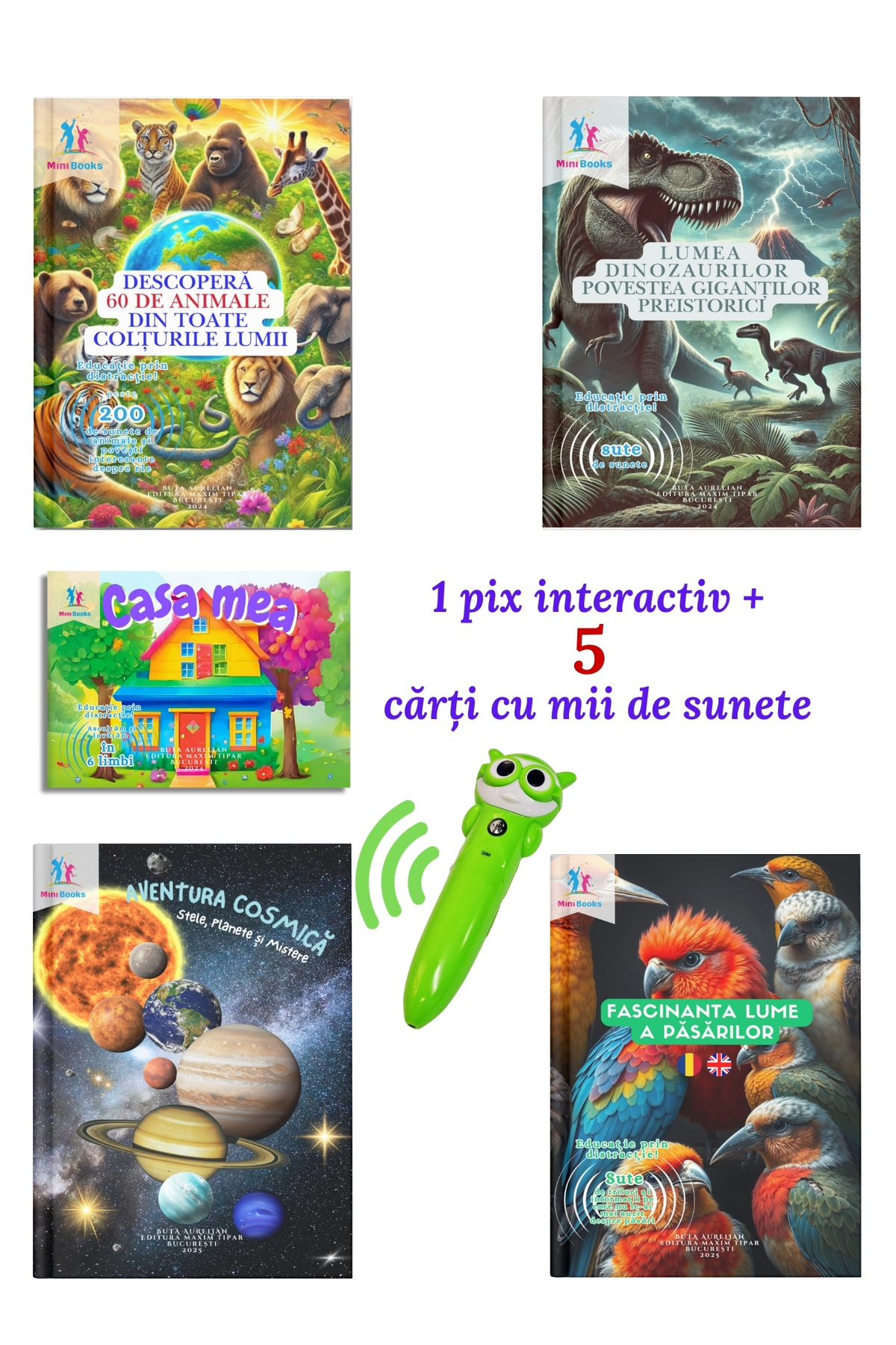 minibooks 5 Cărți cu sunete de a treia generație + Pix interactiv ( set B )