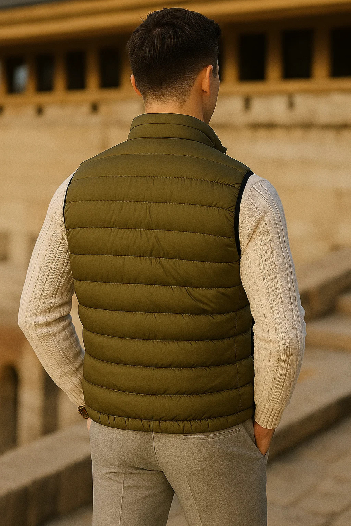 comstar  Erkek Kışlık Comfort Kolsuz Astarlı Haki Şişme Yelek - Görsel 6