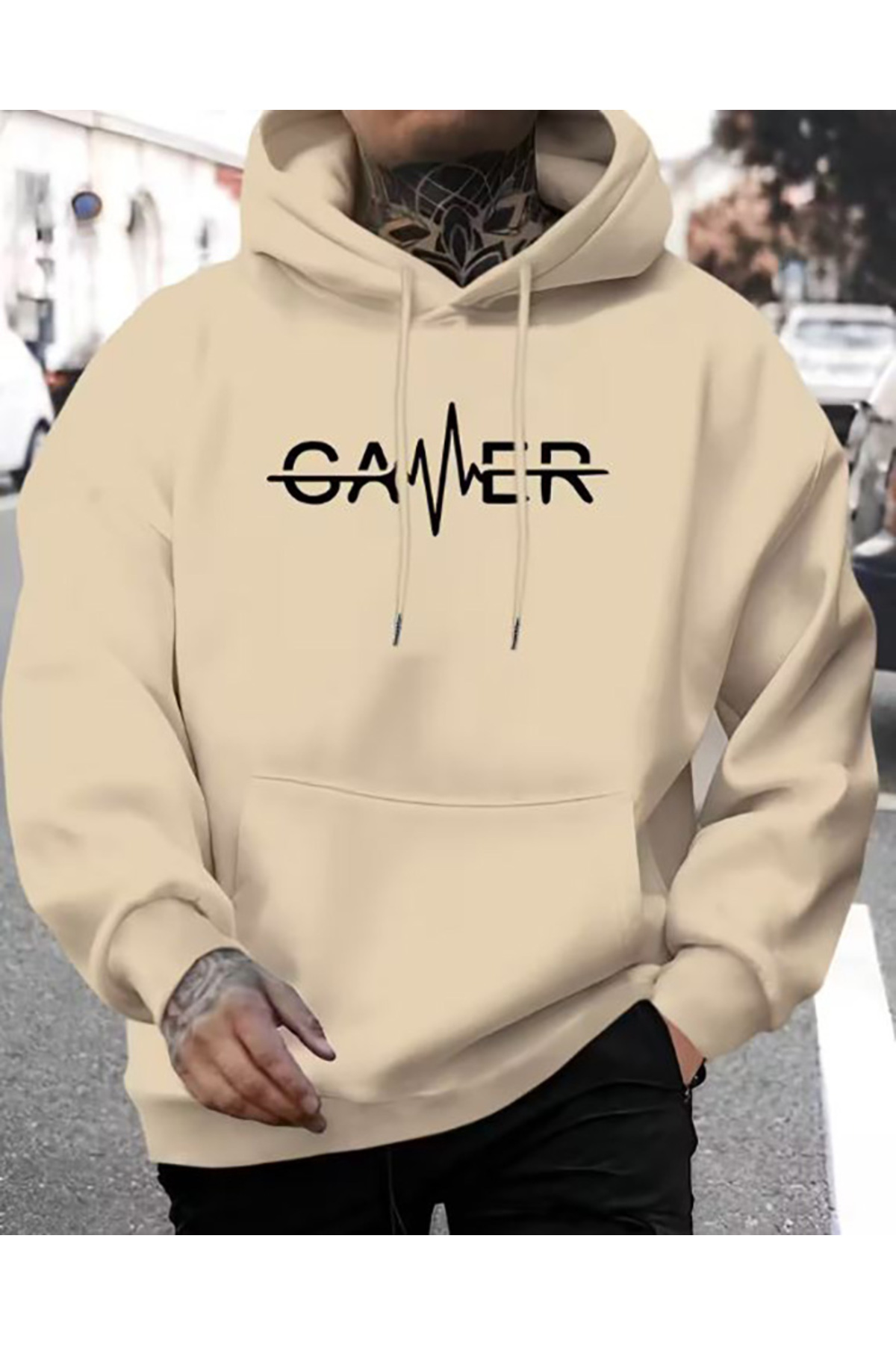 Gamer Text Detailed Hooded Sweatshirt
