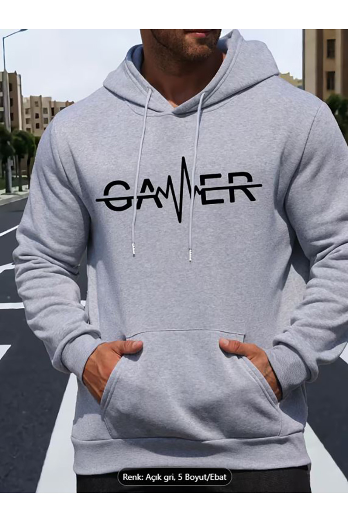 Gamer Text Detailed Hooded Sweatshirt
