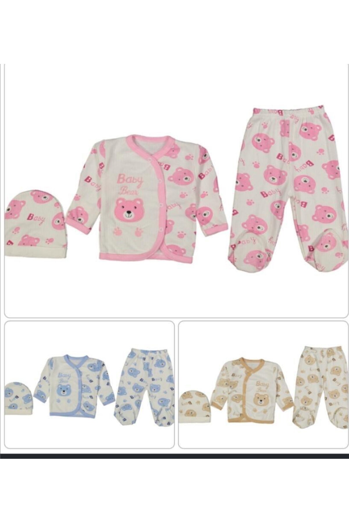 diğer 111 Yenidoğan Kız Bebek 3 Parça Takım 0–3 Ay – Bej Ayı Desenli Pamuklu Zıbın Seti fotoğrafı 2 (önizleme)
