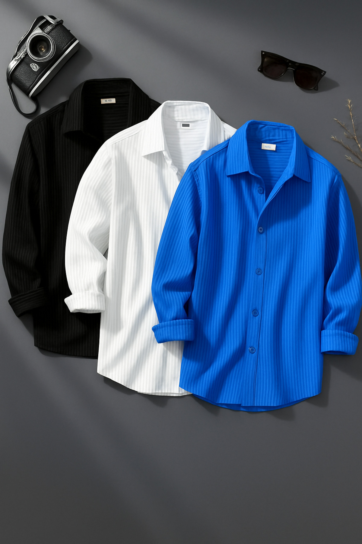 OTAKU  3’lü Erkek Fitilli Ottoman Uzun Kollu Gömlek Seti