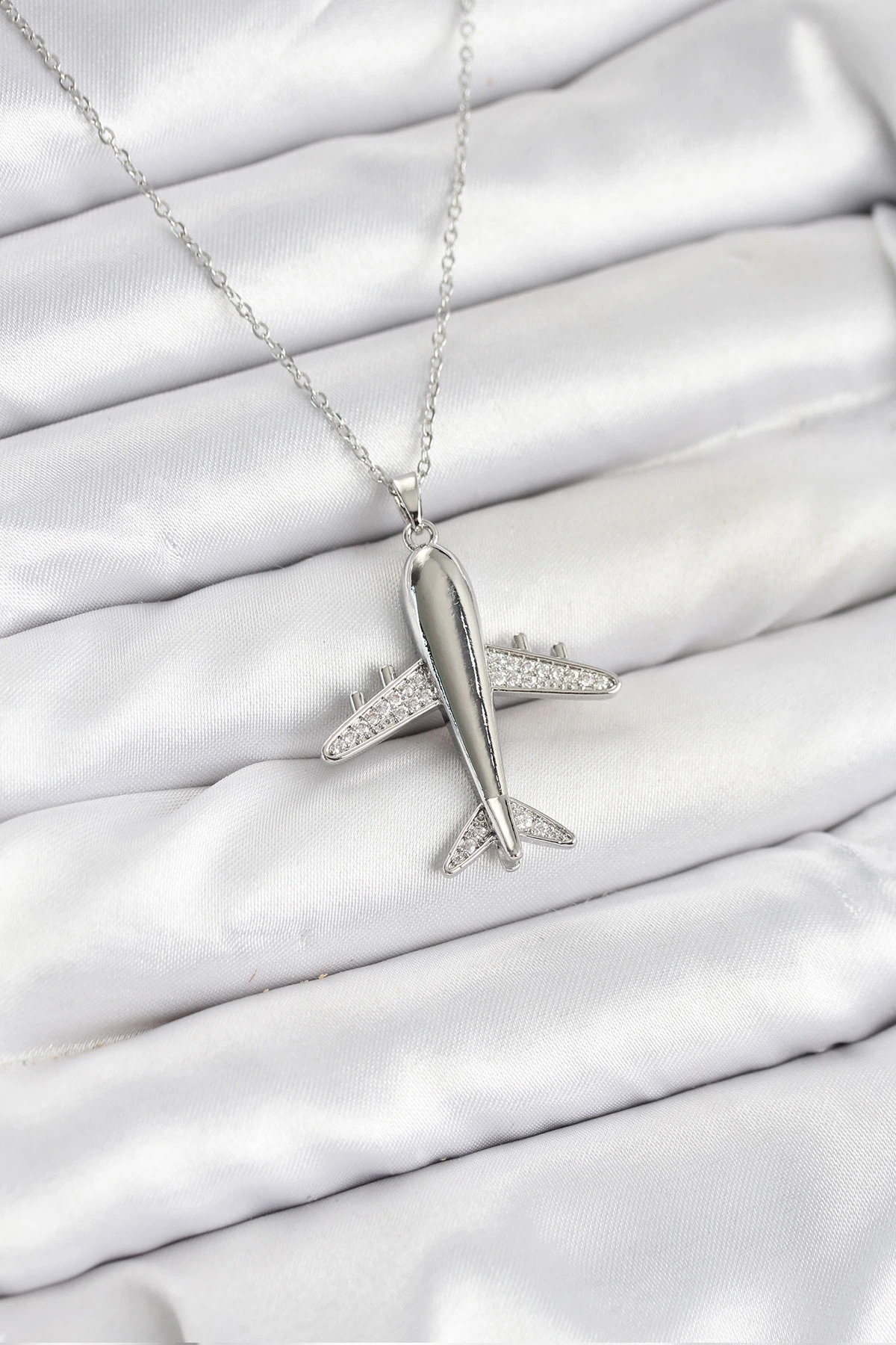 Ekince 316L Çelik Zincir Gümüş Renk Uçak Model Kadın Kolye