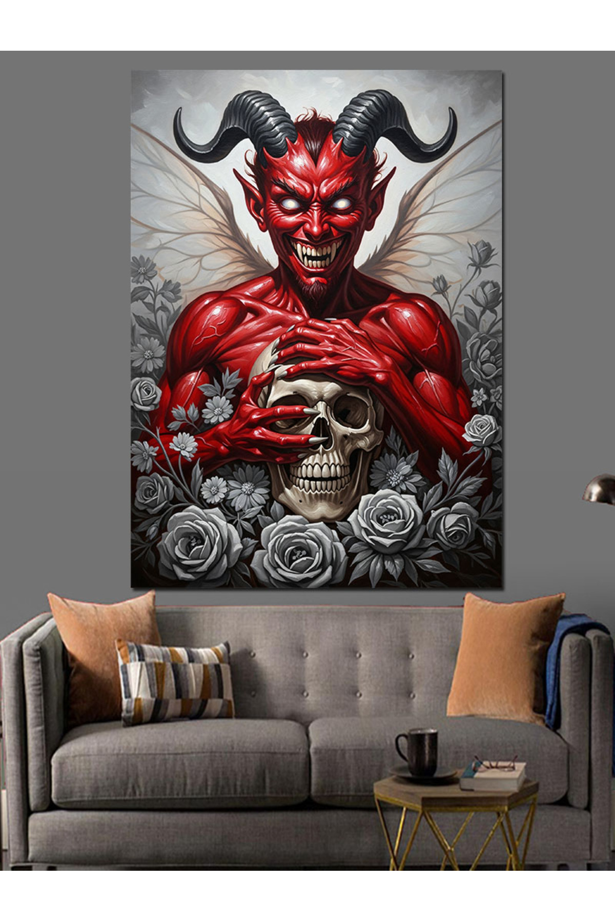 Boynuzlu Şeytan Yüksek kaliteli yağlı boya dokulu Kanvas Canvas Tablo kanvas tablo canvas tablo duv