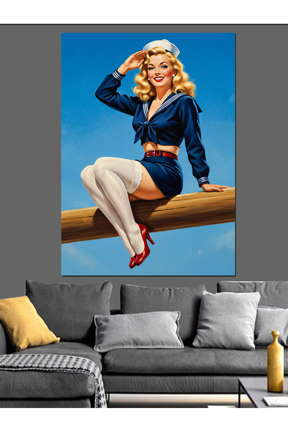 Denizci Pin-Up Yüksek kaliteli yağlı boya dokulu Kanvas Canvas Tablo kanvas tablo canvas tablo duva
