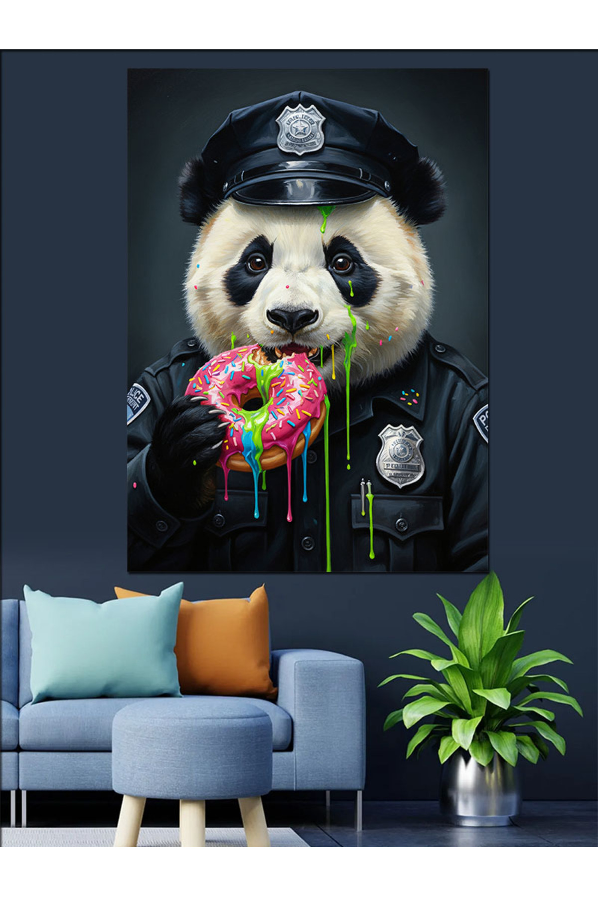Polis Panda Ve Yüksek kaliteli yağlı boya dokulu Kanvas Canvas Tablo kanvas tablo canvas tablo duva