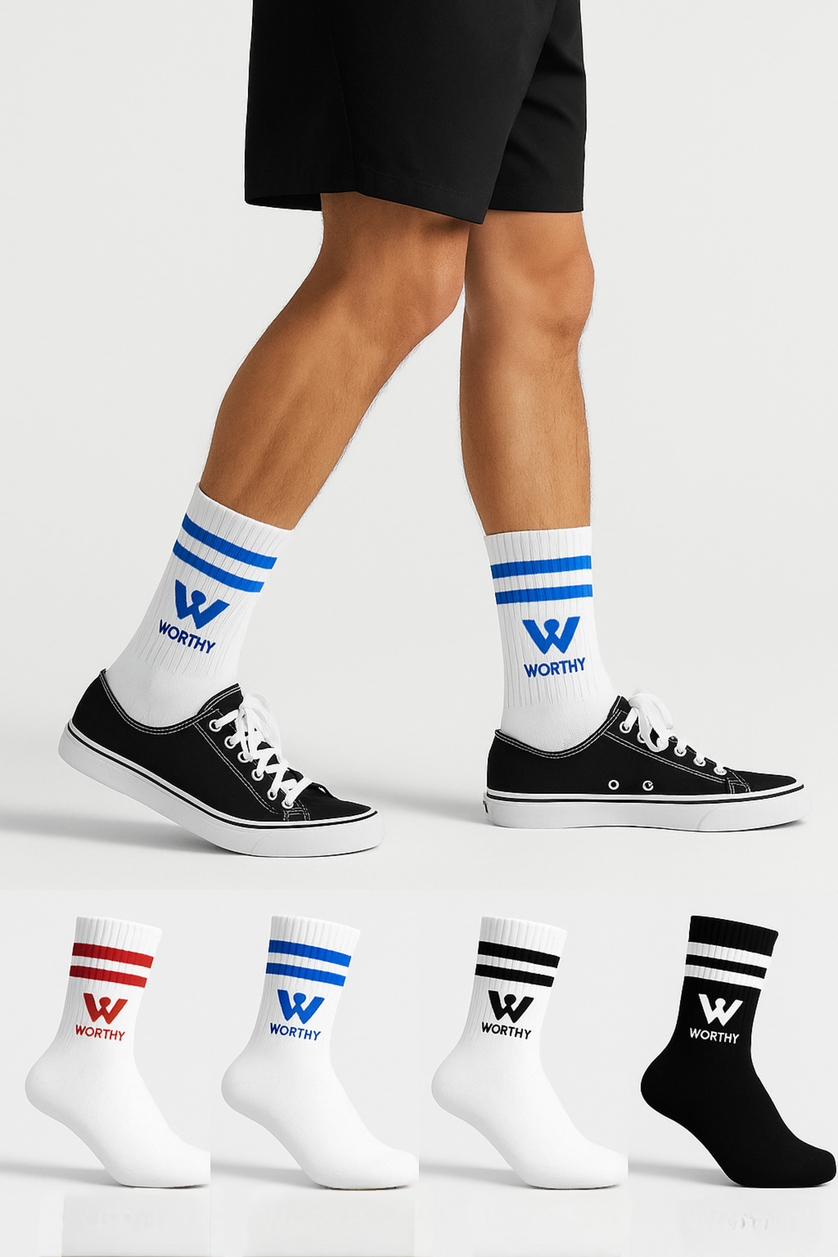 WORTHY SOCKS Pamuklu Worthy Desenli ve Çizgili Spor Kolej Çorap 4'lü Paket