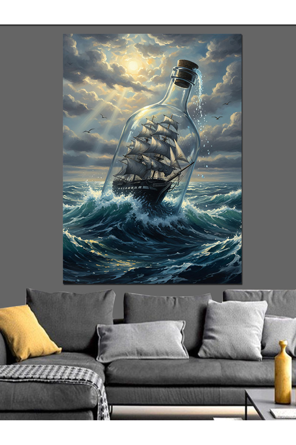 Şişede Gemi Deniz Yüksek kaliteli yağlı boya dokulu Kanvas Canvas Tablo kanvas tablo canvas tablo d